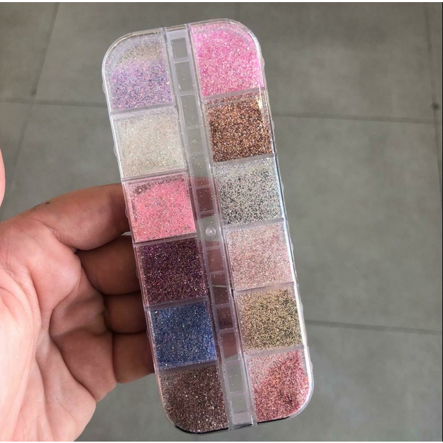 Gliters Unha Gel Maquiagens Decoraçoes Cartela 12 Cores