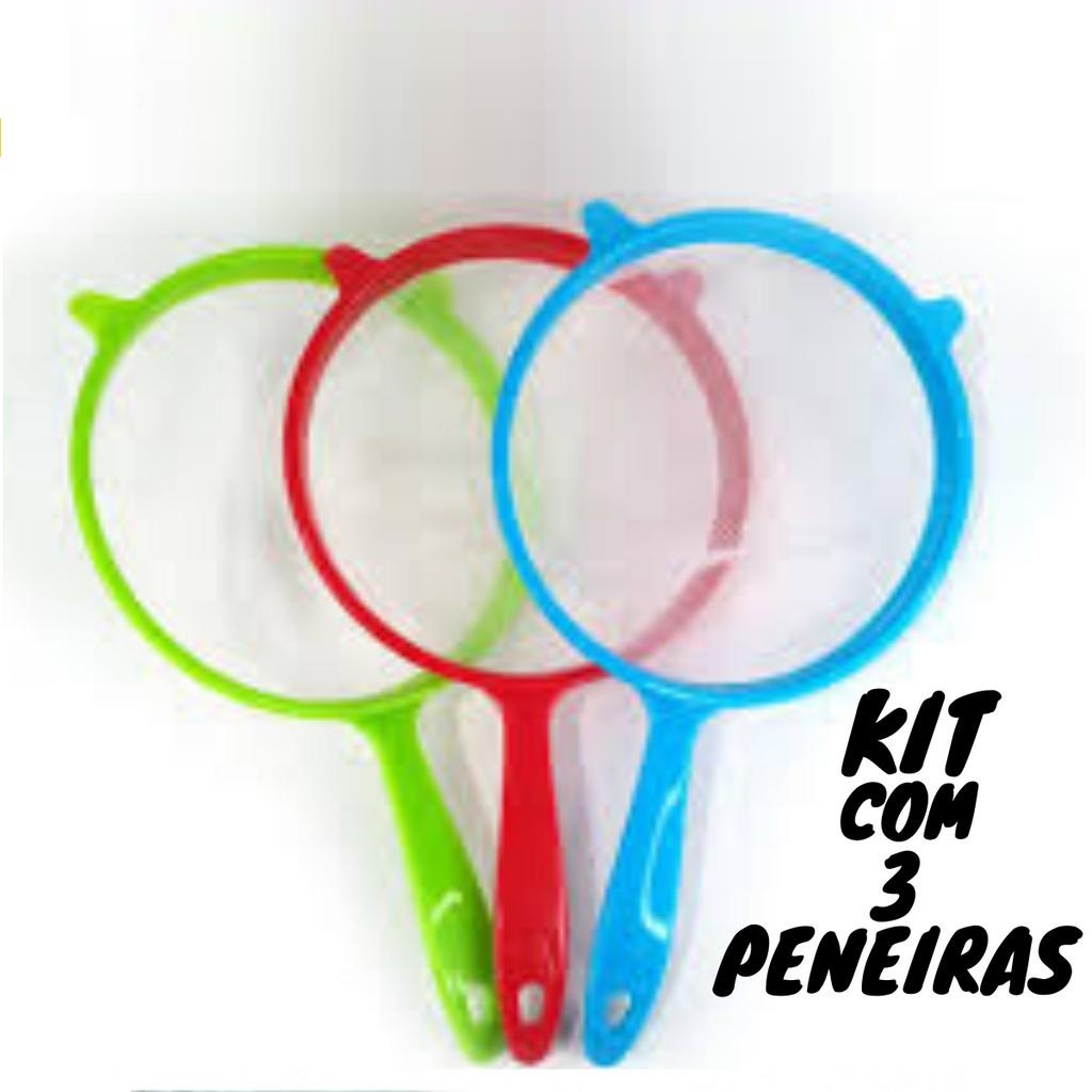 Conjunto De 3 Peneiras De Plástico  6.5CM 8CM 12CM  Pratico E Fácil Utensílios Para Cozinha Multicolorido Multiuso