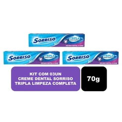 Kit com 03un Creme Dental Sorriso Tripla Limpeza Completa 70g