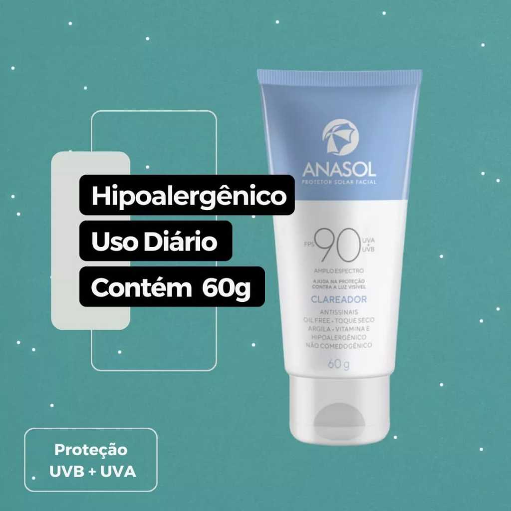 Protetor Facial Anasol FPS 90 CLAREADOR / Antissinais / Toque Seco 60g em Oferta na Shopee