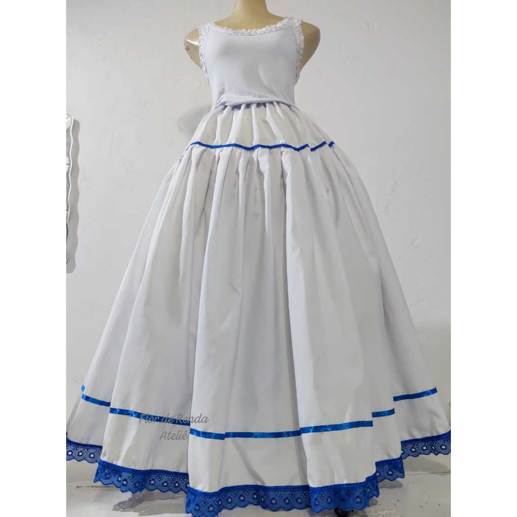 Saia Branca Oxum Osun Azul Ogum Umbanda Candomble 4 m de roda