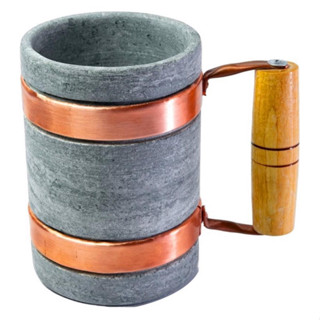 Caneca De Pedra Sabão Com Cobre + Madeira Capacidade 350ml em Oferta na Shopee