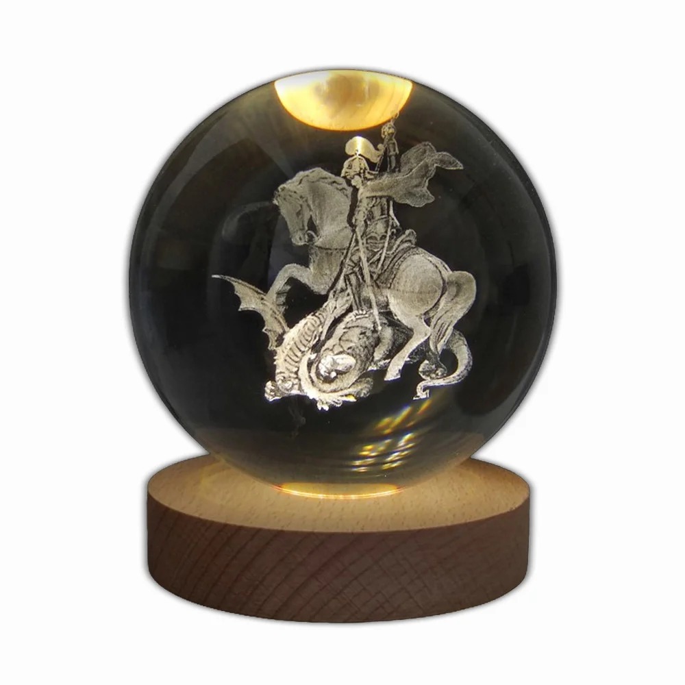 Luminária Globo Led São Jorge Em Vidro 3d Cabo Usb 10cm