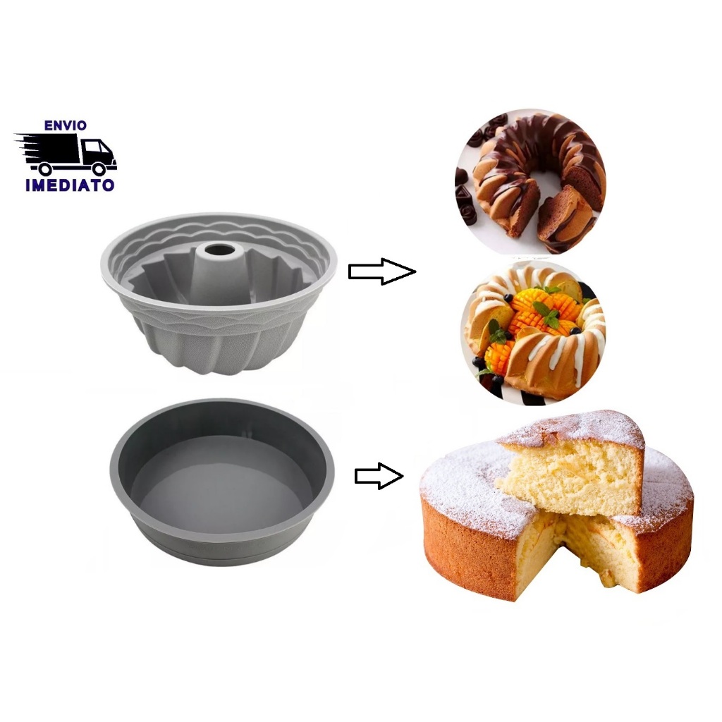 Kit 2 Forma de Bolo Silicone Redonda para Pudim e Torta Forma Air Fryer Assadeira