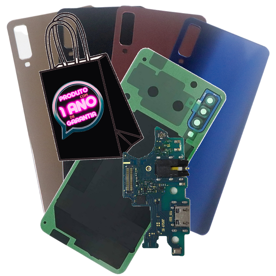 Kit Tampa Fundo + Placa de Carga Compatível Com Galaxy A7 2018 A750 + 0rigna! Com Logo!