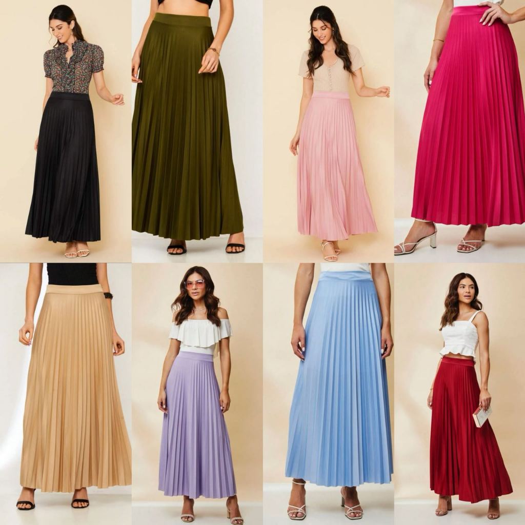 Saia Longa Plissada Lisa Com Forro Moda Evangelica -002 em Oferta na Shopee