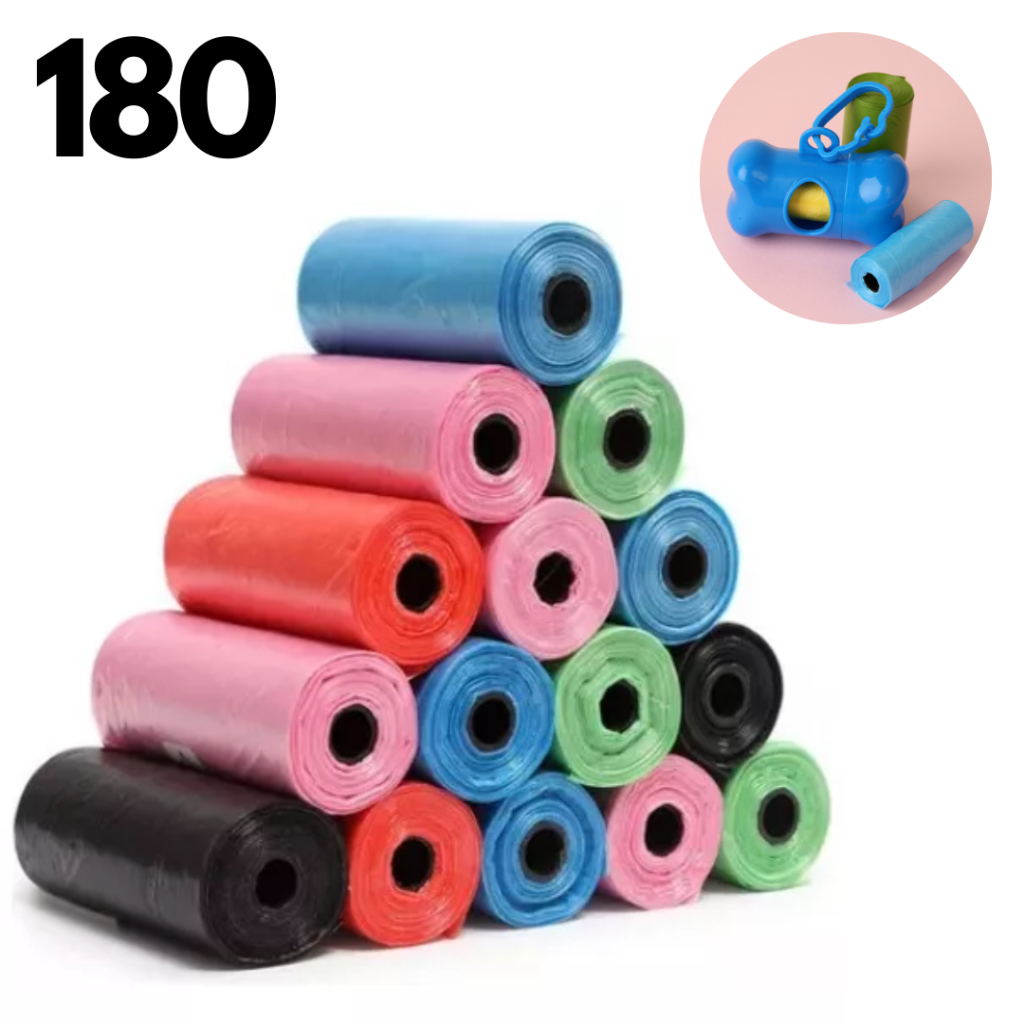 Kit 180 Saquinho Lixo Refil Cata Caca Pet Coletor Higiênico Biodegradável Passeio e Higiene