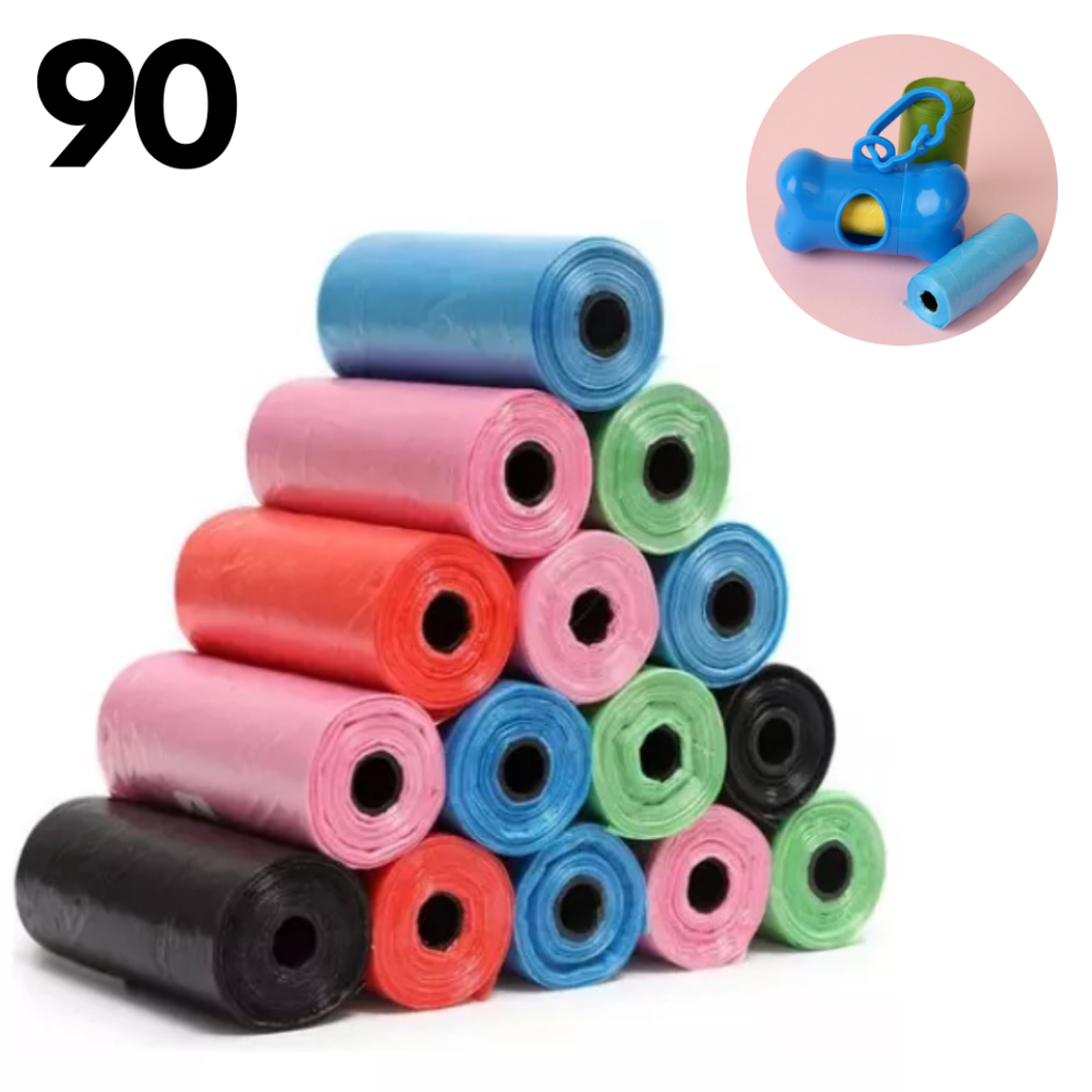 Kit 90 Saquinhos Refil Lixo Cata Caca Pet Coletor Higiênico Passeio Cachorros Animais