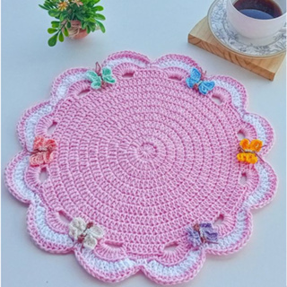 Sousplat de crochê borboletas conjunto c/ 4 peças e 6 peças em Oferta na Shopee