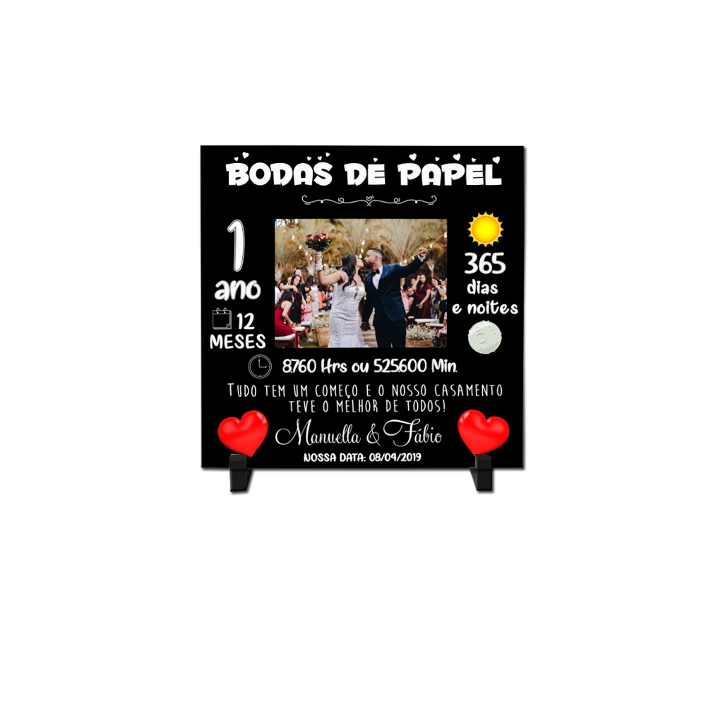 Azulejo Personalizado Bodas de Papel – 1 Ano de Casados com Foto e Nome em Oferta na Shopee
