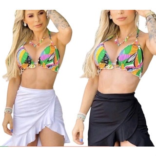 Saia Curta Feminina Saida Praia Com Babados