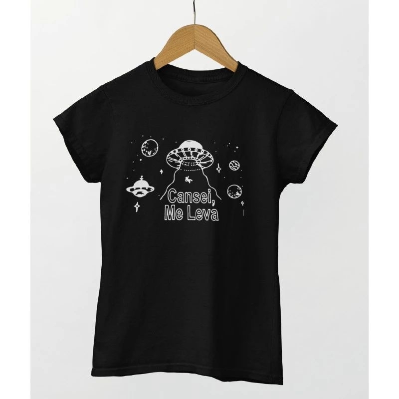 Baby Look Concei Me Leve Camiseta Feminina Algodão T-shirt Nave Espacial Aliens Alienígena Et Camisa Casual Estampada Básica Tumblr Planeta Estrela