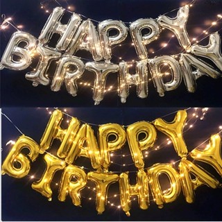 Kit Balão Metalizado 16"/ 40cm Com Letras Happy Birthday + Fil Led Para Festa Feliz Aniversário em Oferta na Shopee