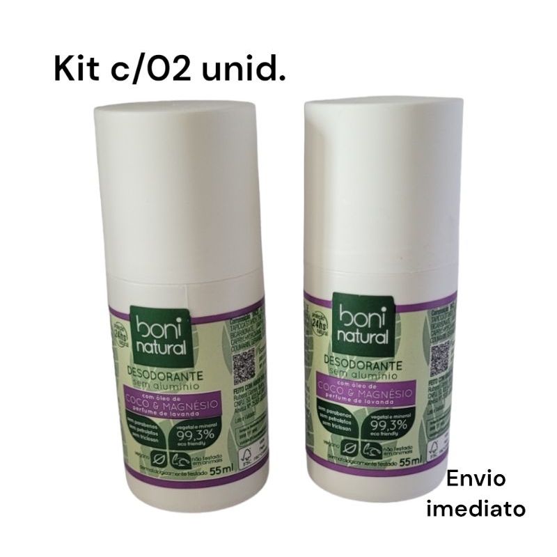 Desodorante Roll-On Boni Natural Coco e Magnésio 55ml. kit c/  02 unidades