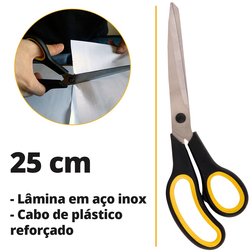 Kit 2 Tesoura Aço Inox 25cm Cabo Anatômico Emborrachado Vonder Multiuso Cozinha Tecido Profissional