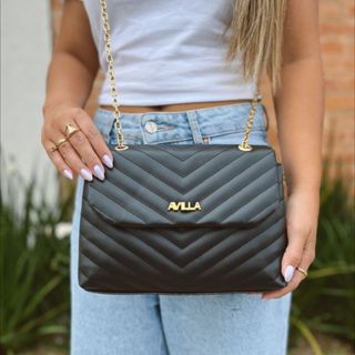 Bolsa Feminina Transversal Alça Corrente De Ombro Bordada De Mão Avilla New York