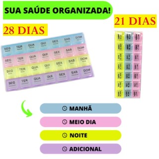 Porta Comprimido De 4 e 3 Fileiras 9,5x22Cm e 21x12CM Organizador De Remédios Semanal e M…