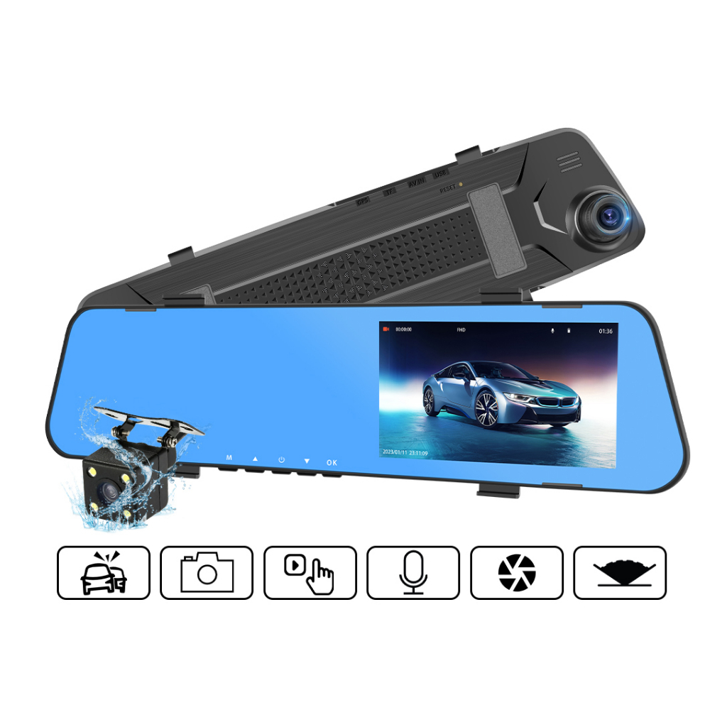 Espelho Retrovisor Automotivo Com Camera Frontal e Re Full Hd 1080p TFT