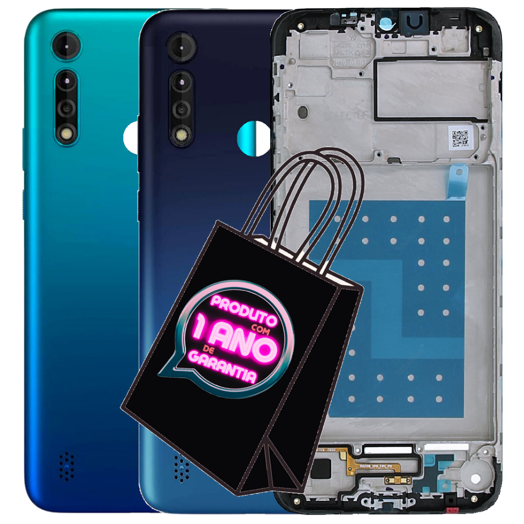 Carcaça Com Tampa + 2 Lentes Câmera Compatível Moto G8 Power Lite Xt2055 + Aro Chassis!