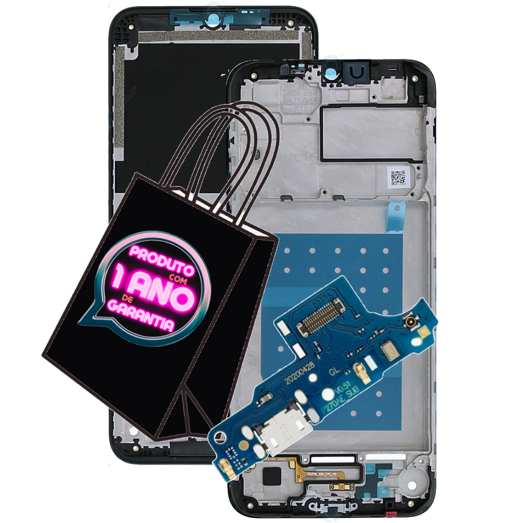 Kit Carcaça Aro Lateral Chassis + Placa de Carga Compatível Moto E7 Plus Xt2081 + Ci Turbo!