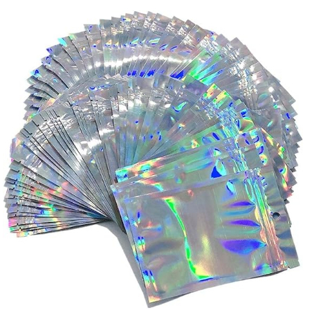 100 UNIDADES Saco Zip  Holográfico 9 x16 -50 unidades com furo.