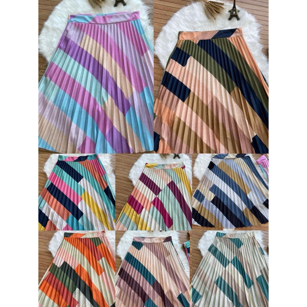 Saia Midi Plissada Estampado listrada Com Forro Moda Tendência Evangélica -004 em Oferta na Shopee