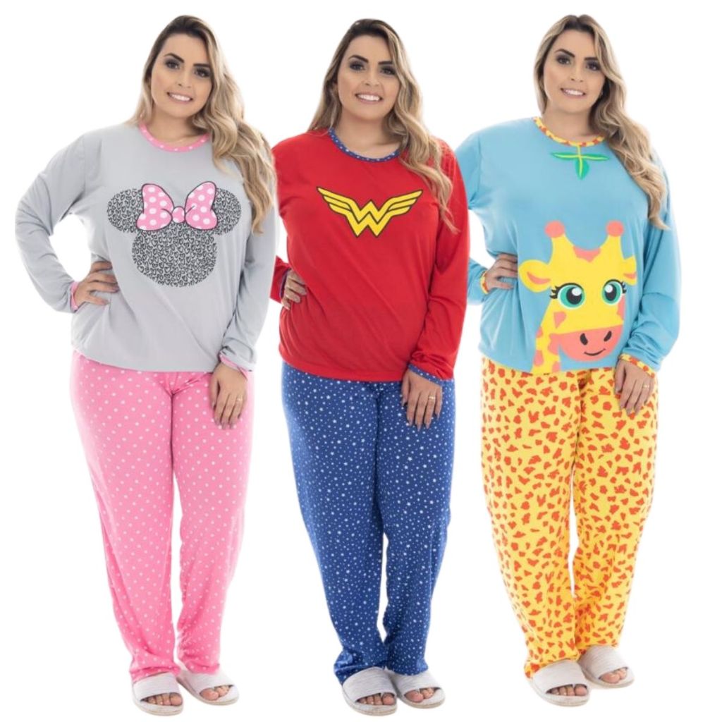 Pijama Feminino Plus Size / Pijama de Frio em Oferta na Shopee