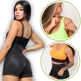Conjunto 3D FitnessTop Com bojo e Short Cintura Alta Suplex para Academia