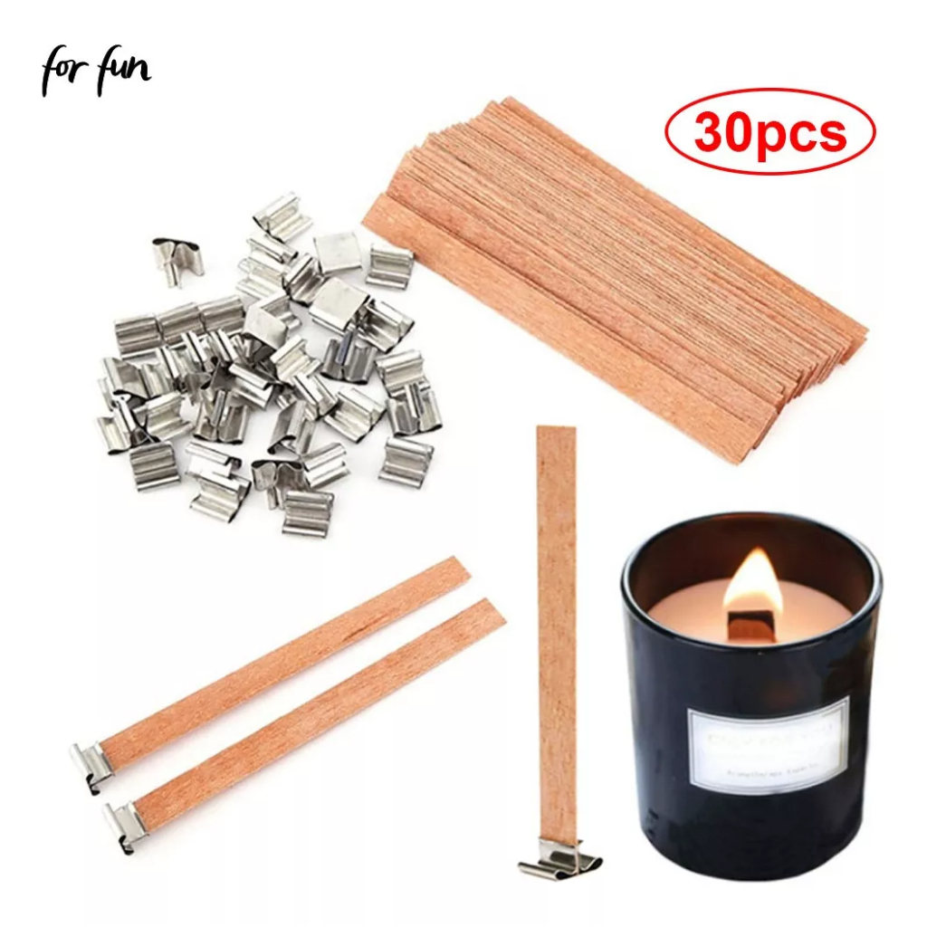 30 Unid. Pavio De Madeira + 30 Ilhos De Metal Para Velas Ecologica Queima Estavel em Oferta na Shopee