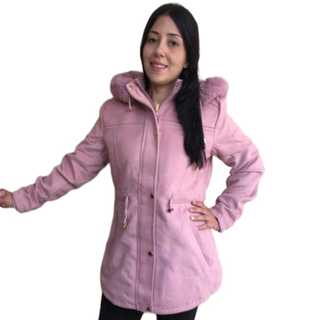 Jaqueta Casaco Parka Lã Batida Forrada Pelucia Frio feminina
