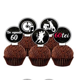 60 Tags Para Doces Docinhos - 60 anos - Haste Fixa