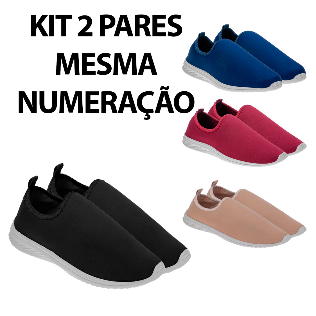 Tenis Adulto Calce Facil Liso Leve Macio KIT 2 Pares Mesma Numeração em Oferta na Shopee