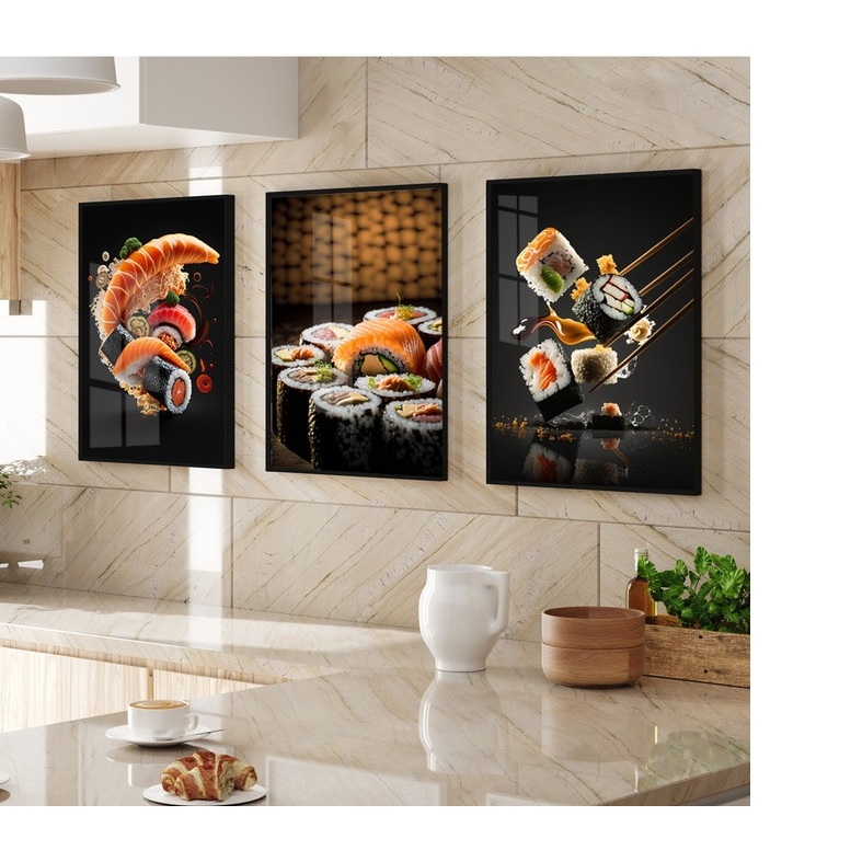 Kit 3 Peças Quadro Decorativo para Restaurante Japonês Sushi