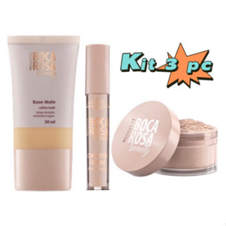 KIT 3 Pecas Base Boca Rosa + Pó Solto Mármore e Corretivo ( Escolha a cor do seu corretivo também pelo chat )