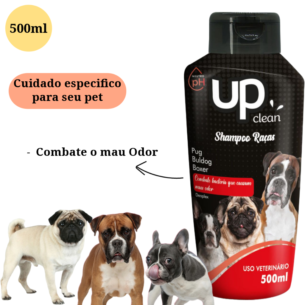 Shampoo Profissional UP Clean 500ml Raças Especificas - Banho e Tosa  Pug/ Buldog/ Boxer
