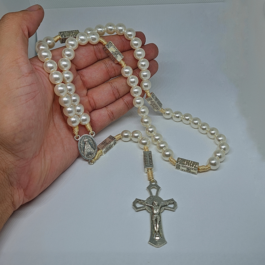 Terço De Pérola Nossa Senhora Aparecida Contemplação Dos Mistérios Via Sacra Terco Religioso Para Rezar em Oferta na Shopee