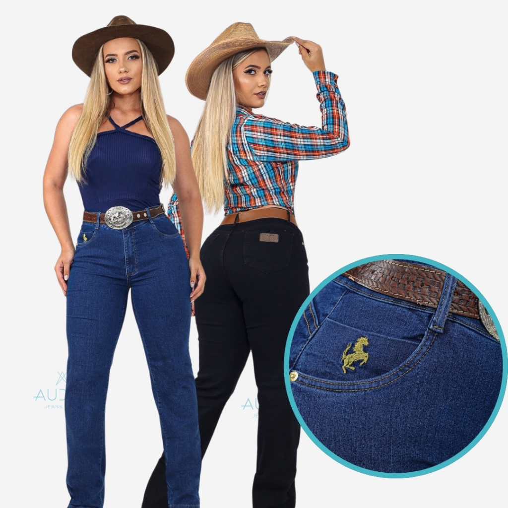Calça Country de Rodeio Feminina Cintura Alta Com Lycra Elastano Empina Bumbum Semi Flare em Oferta na Shopee