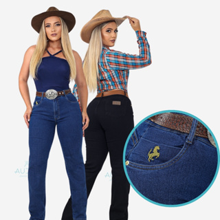 Calça Country de Rodeio Feminina Cintura Alta Com Lycra Elastano Empina Bumbum Semi Flare em Oferta na Shopee