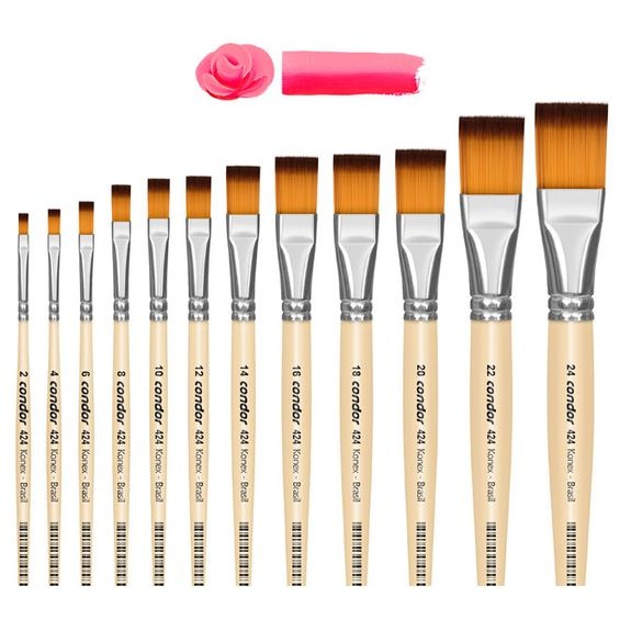Pinceis Condor 424 Kit C/12 Unid. Chato *2 Ao 24* NUMEROS 2/4/6/8/10/12/14/16/18/20/22/24