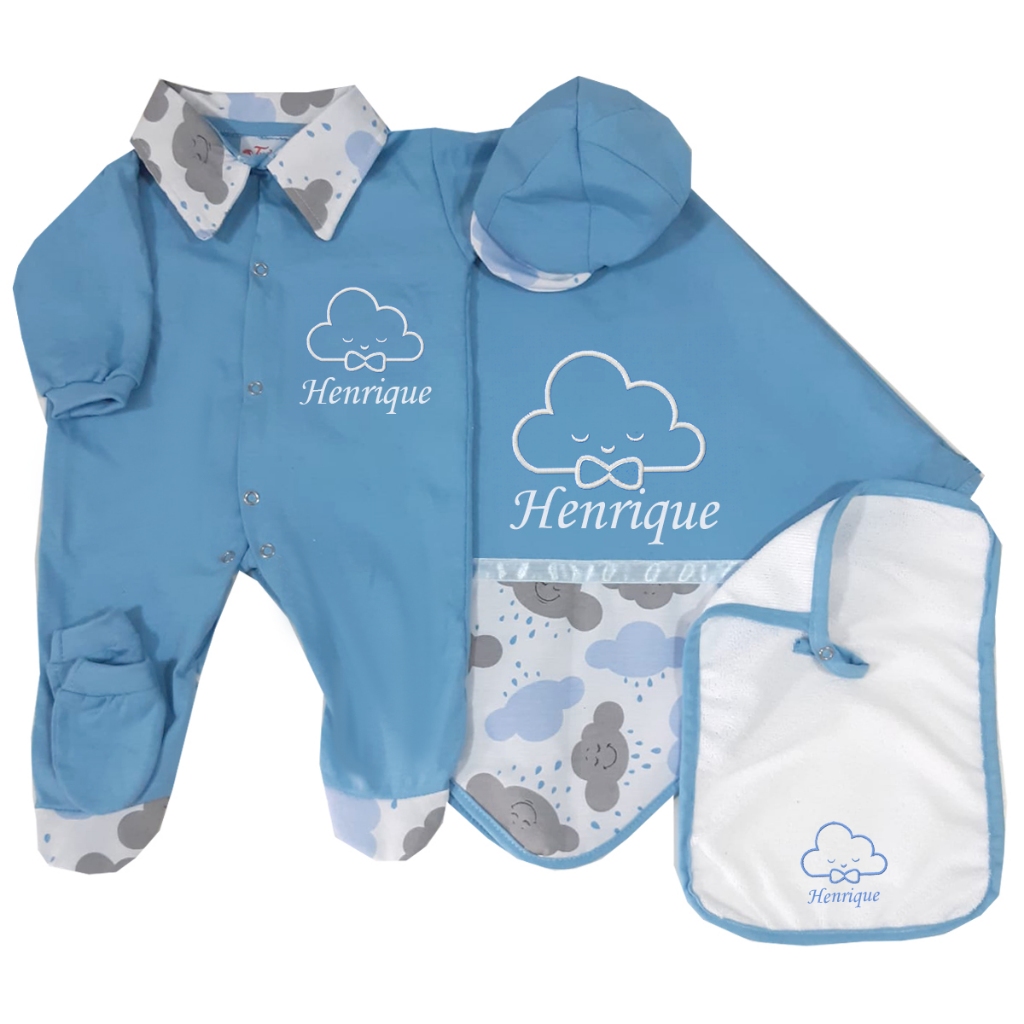 Saída de Maternidade Menino Azul Chuva de Bençãos Personalizada com o nome da Bebê