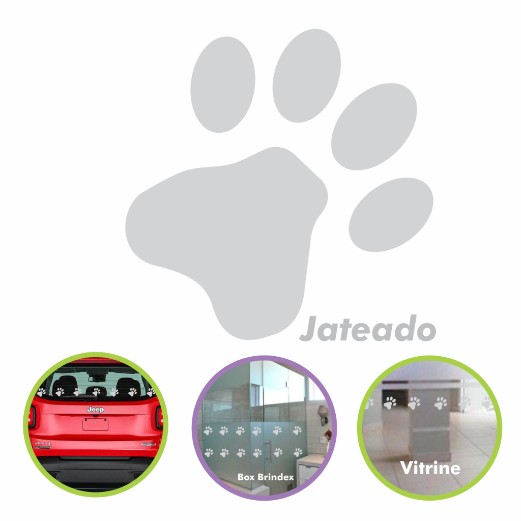 Adesivo Jateado Patinha de Animasi Domésticos Kit 20un 12x12cm Para Vidro Box Brindex Decoração Pet Vitrine