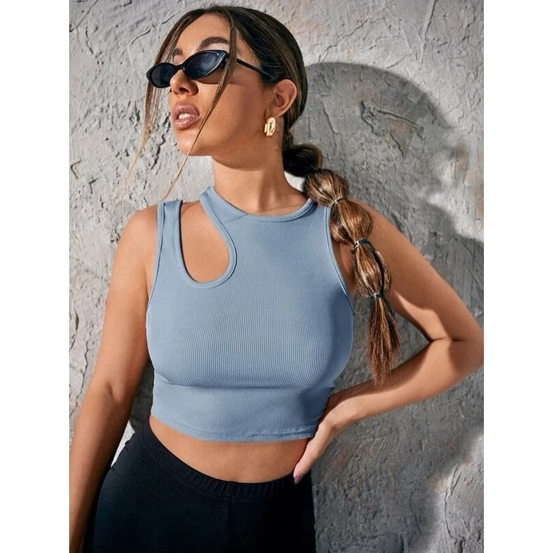 Cropped canelado cor azul bebê