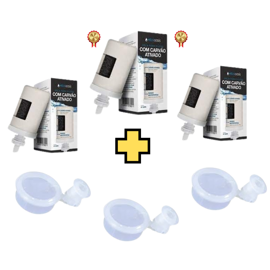 Kit 3 Vela Carvão Ativado Oasis + 3 Boia Dosadora / Compatível em Todos Filtro De Barro Universal