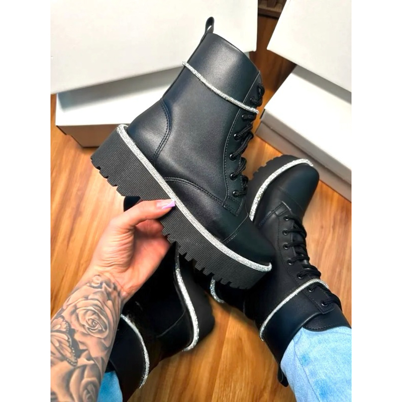 Coturno Feminino Tratorado com Brilho Strass Inverno - Alliah Calçados em Oferta na Shopee