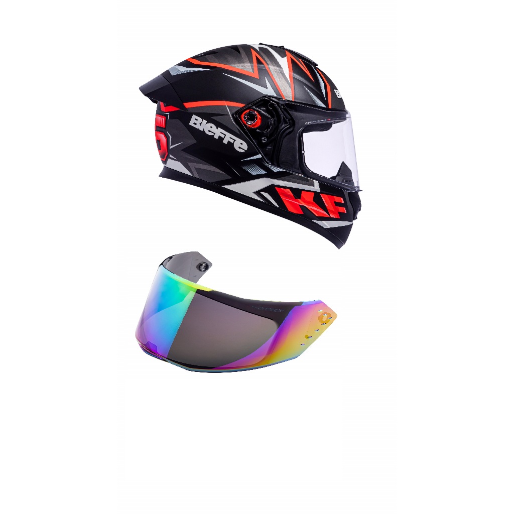 Capacete Moto Fechado Marca Bieffe - B-12 KF Preto Fosco c/ Vermelho + Viseira Camaleão Extra