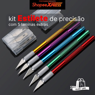 Estilete Ferrramenta De Corte de Precisão Faca Artesanal de aço Inoxidavél Tipo Bisturi com 5 Lâminas Extra