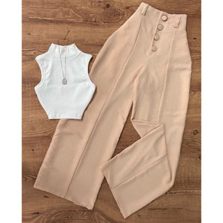 Calça Pantalona Feminina Diversos Botões Estilizado