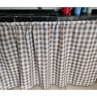 Cortina de pia de cozinha xadrez Nude/bege 2 folhas 1,40x0,80(2,80x0,80) em Oferta na Shopee