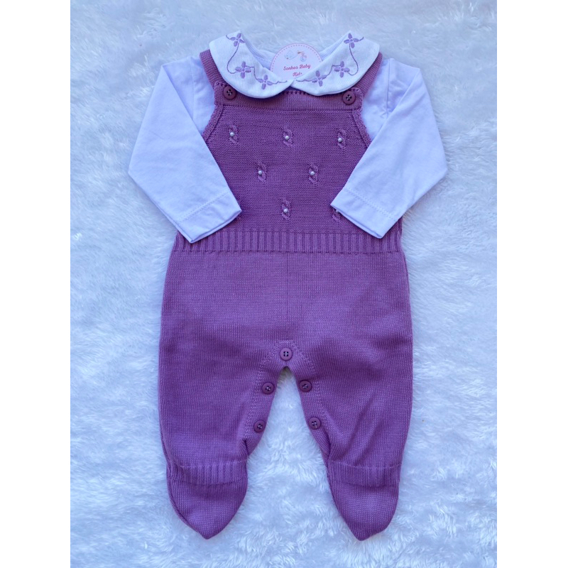 jardineira e body tricô anna bebê menina em Oferta na Shopee