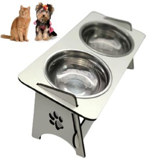 Comedouro Elevado Duplo Com TAMPAS Pet Cão E Gato 2 Tigelas Inox